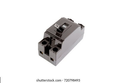 Black Safety Circuit Breakers Single-Pole 15 Amp is off status isolate on white background