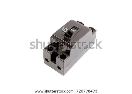 Black Safety Circuit Breakers Single-Pole 15 Amp is off status isolate on white background