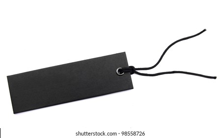 Black Sales Tag With Cord Over White