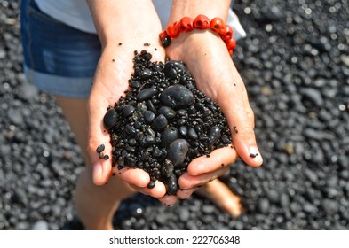 Black Sand Beach In Hawaii, Maui, USA