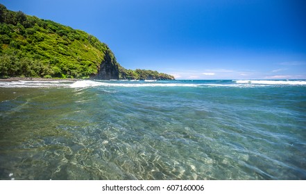 A Black Sand Beach On The Big Island Of Hawaii.