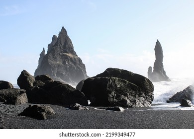 Black Sand Lava Beach In Iceland Rock Formation