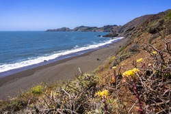 Black Sands Beach In Marin Headlands On A Sunny Day, North San Francisco Bay Area, California