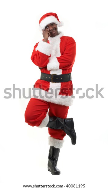 Black Santa Claus Dancing Over White Stock Photo Edit Now 40081195