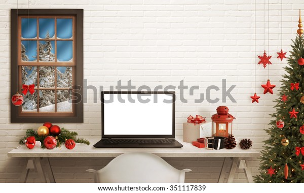 Black Santa Laptop On Table Christmas Stock Photo Edit Now 351117839