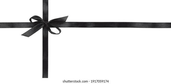 Black satin bow and ribbons in a wrapping frame isolated on white background