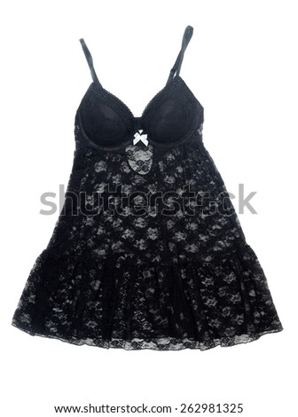 Black satin nightdress isolated on a white background closeup.