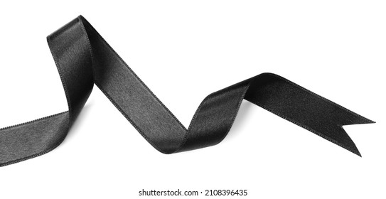 Black Satin Ribbon On White Background, Top View