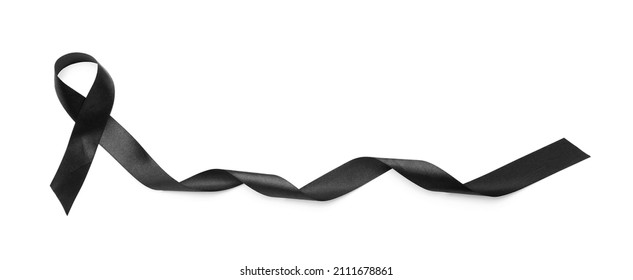 Black Satin Ribbon On White Background. Melanoma Concept