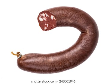 Black sausage isolated on white with clipping path
