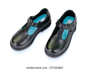 Black School Shoes On Isolated White Background