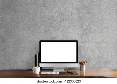 Black Screen Computer On Table, Workplace