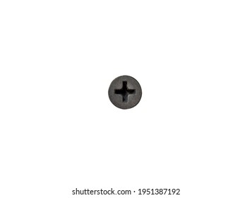 Black Screw Head Close Up Isolated On White Background