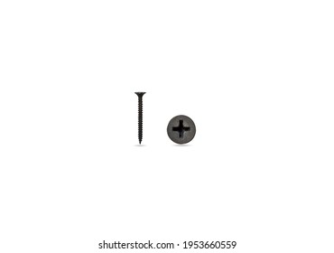 Black Screw Head Close Up Isolated On White Background