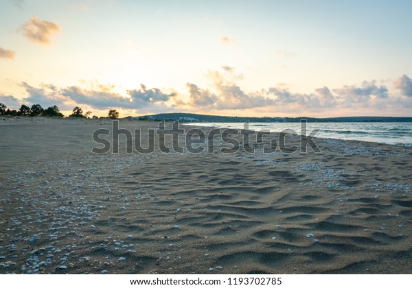 Black Sea beach\
landscape in Turkey at sunset - beautiful sunset beach  of the\
Black Sea in Sinop,\
Turkey