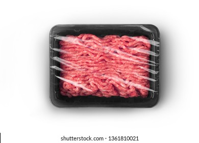 Black sealable plastic tray with fresh raw minced meat top-view. Packaging template mockup collection. With clipping Path included. - Powered by Shutterstock