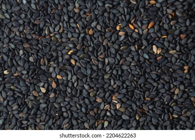 Black Sesame Seeds Close Up. 