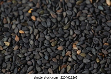 Black Sesame Seeds Close Up. 