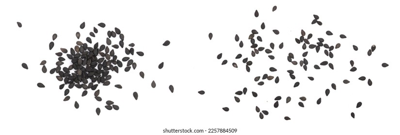 Black sesame seeds isolated on white background top view