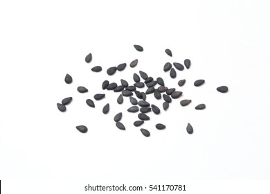 Black Sesame Seeds On White Background