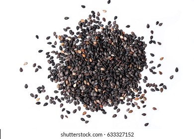 Black Sesame Seeds On White Background