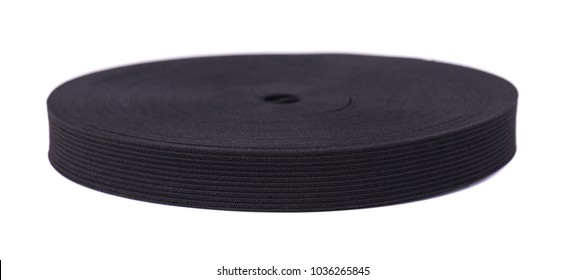 Black Sewing Elastic Band Isolated On White Background.