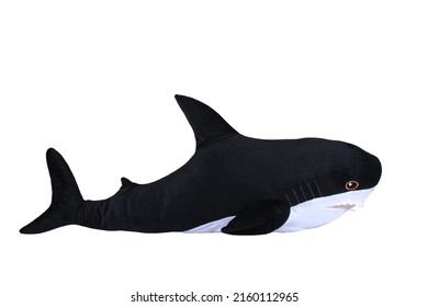 Black Shark Toy Isolated On White Background. Black Killer Whale. Soft Toy