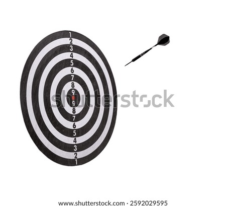 A black sharp dart is cutting through the air and will hit the target, symbolizing precision, concentration, and achieving goals in a game that requires skill and precision.