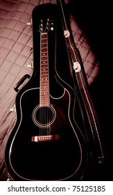  Black Shiny Acoustic Guitar  In Case