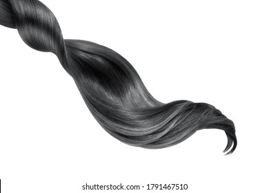 Black Shiny Hair On White Background, Isolated