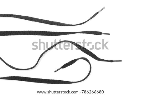 Black shoelaces isolated on white background, top view