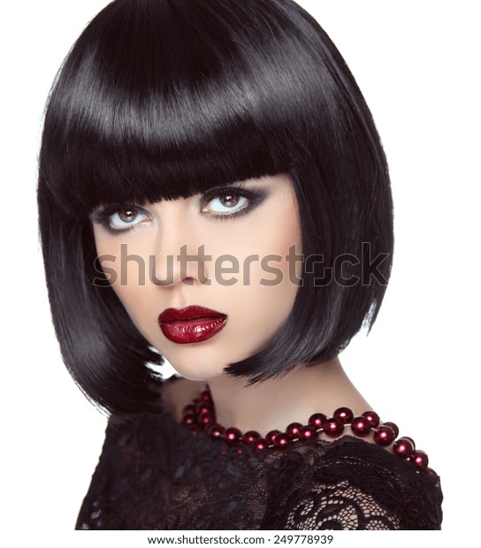 Black Short Bob Hairstyle Fashion Brunette People Beauty