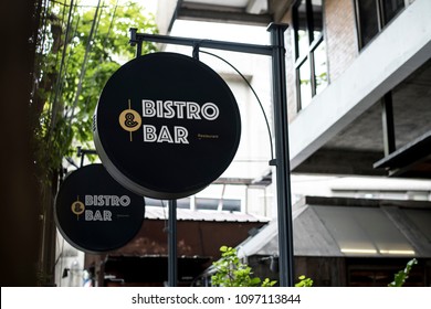 Black Sign Outside A Restaurant Mockup