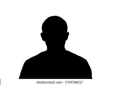 Black silhouette of an adult young anonymous man on a white background.