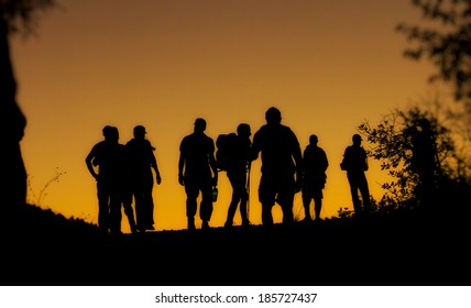 Three Families Silhouette Gathering Photo Sunset Stock Photo (edit Now 