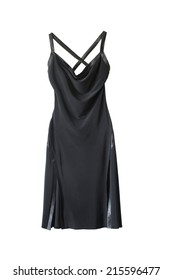 Black Silk Formal Dress With Open Back Isolated Over White