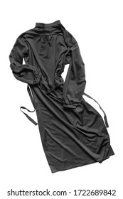 Black Silk Long Crumpled Dress On White Background