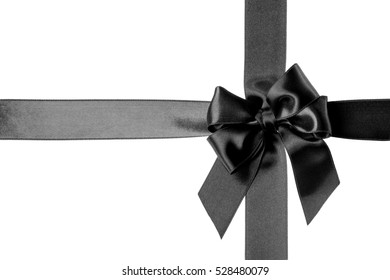 Black Silk Ribbon And Bow Isolated On The White Background