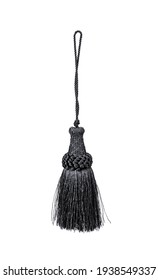 Black silk tassel isolated on white background for creating graphic concepts