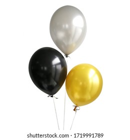 Black, Silver, Gold Balloons On White Background
