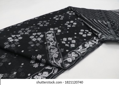 Black Silver Jamdani Saree. Dhakai Jamdani Famous In The World