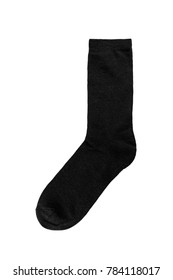 Black Single Cotton Sock Isolated On White Background