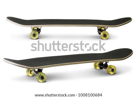 Black skateboard isolated on white background with clipping path