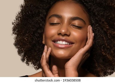 Black skin beauty woman healthy teeth smile female beautiful model face skin care