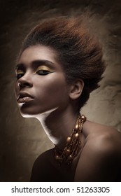 Black Skin Girl Beauty Professional Fashion Model,studio Shot With Cool Make Up.Beautiful Dark Skin  African American Woman.