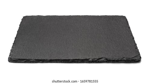 Black slate rectangular plate, isolated on white background