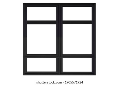 Black Sliding Aluminum Window Frame Isolated On A White Background