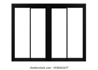 Black Sliding Aluminum Window Frame Isolated On A White Background