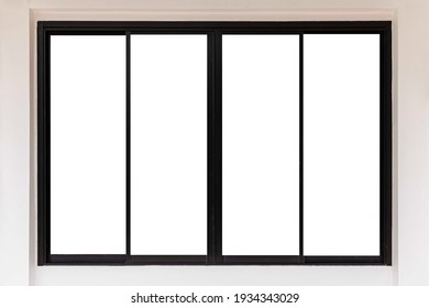 Black sliding aluminum window frame and white cement wall