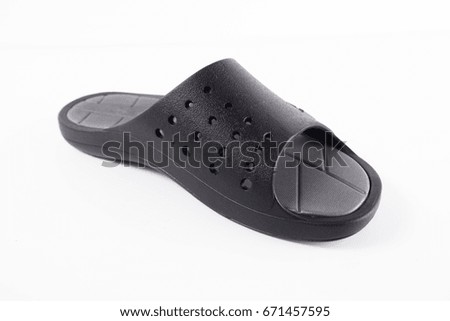 Black Slipper on White Background, Isolated Product, Top View, Studio.